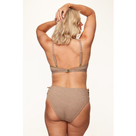Annadiva Swim Sparkling Smocky Hohe Bikini Hose mit Seitlichen Bändern Taupe