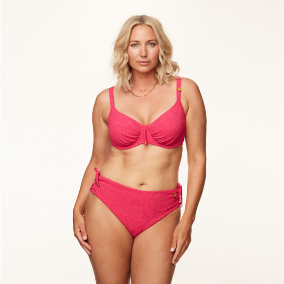 Annadiva Swim Pink Garden Hohe Bikini Hose mit Seitlichen Bändern Cerise
