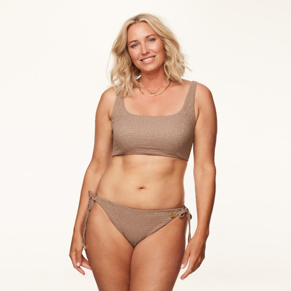 Annadiva Swim Sparkling Smocky Bikini Hose mit Seitlichen Bändern Taupe