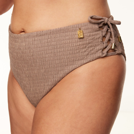 Annadiva Swim Sparkling Smocky Hohe Bikini Hose mit Seitlichen Bändern Taupe