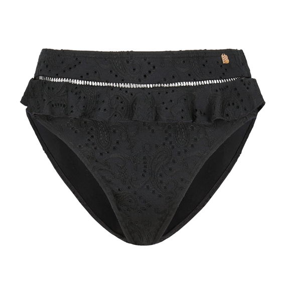 Beachlife Black Embroidery High Waist Bikinibroekje