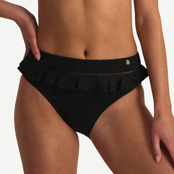 Beachlife Black Embroidery High Waist Bikinibroekje