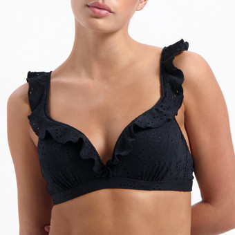 Black Embroidery Plunge Bikini Oberteil