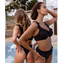 Beachlife Black Embroidery Plunge Bikinitop