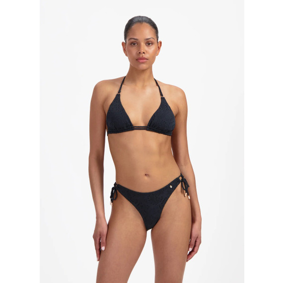 Beachlife Black Embroidery Bikini Hose mit Seitlichen Bändern