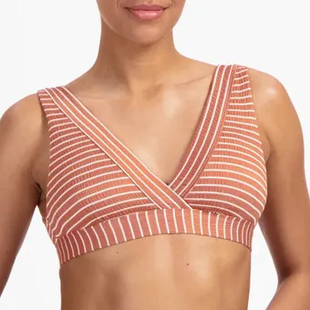 Caramel Stripe Plunge Bikini Oberteil