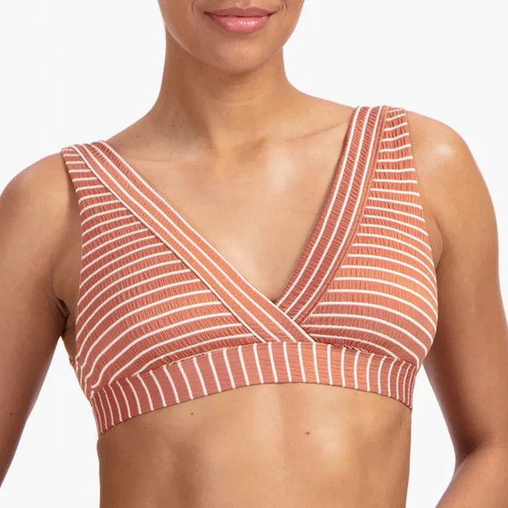 Beachlife Caramel Stripe Plunge Bikini Oberteil