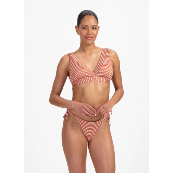 Beachlife Caramel Stripe Plunge Bikini Oberteil