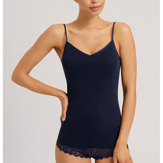 Hanro Cotton Seamless Padded Spaghetti Top Deep Navy
