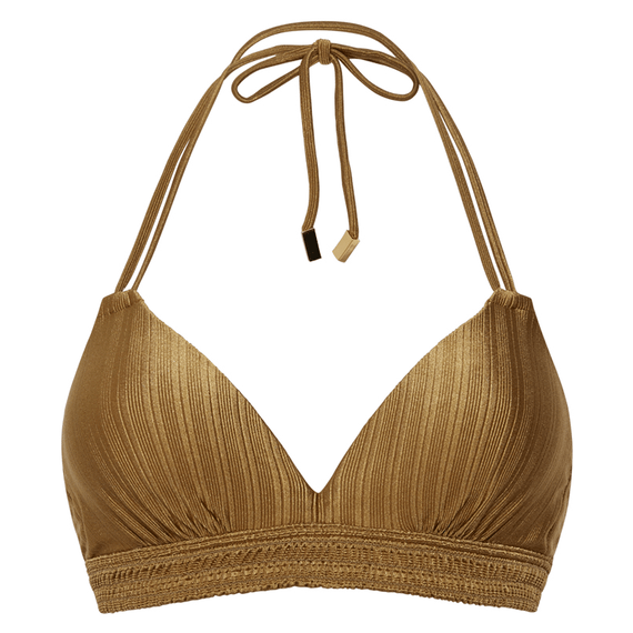 Dull Gold Wattiertes Triangle Bikini Oberteil