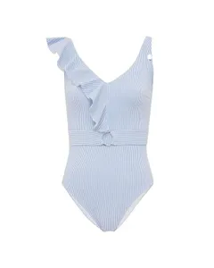 French Souvenir Ruched Ruffle Badeanzug