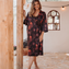 Annadiva Nachtmode Midnight Rose Kimono Peony Red