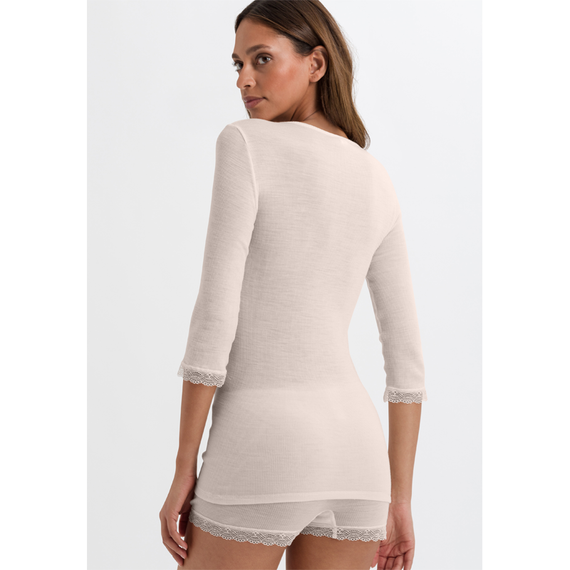 Hanro Woolen Lace 3/4 Sleeve Shirt Vanilla