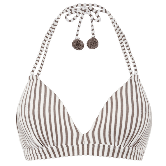 Taupe Stripe Padded Triangle Bikinitop