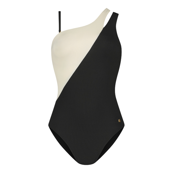 Vanilla and Black One Shoulder Badeanzug