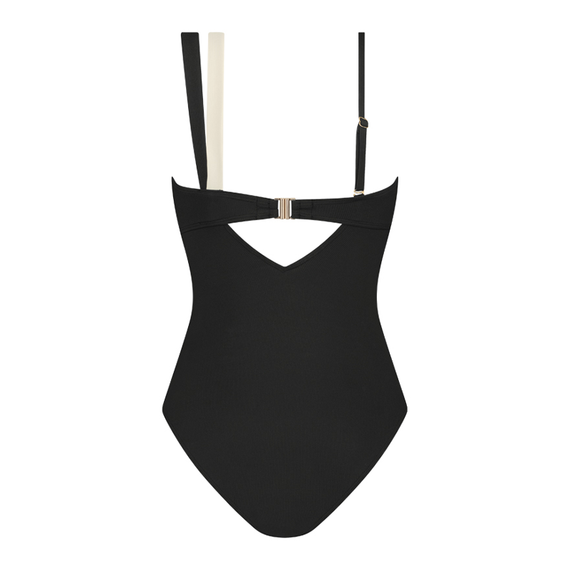 Beachlife Vanilla And Black One Shoulder Badeanzug