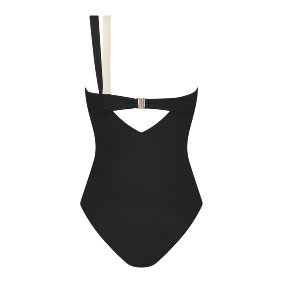 Beachlife Vanilla And Black One Shoulder Badeanzug