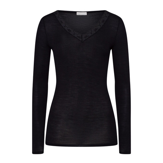 Hanro Woolen Lace Longsleeve T-shirt Zwart