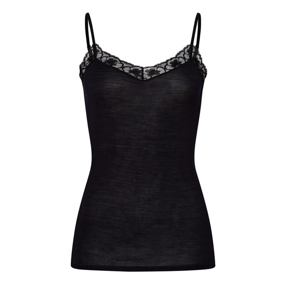 Hanro Woolen Lace Spaghetti Top Zwart