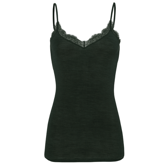 Hanro Woolen Lace Top met Spaghettibandjes Green Marble